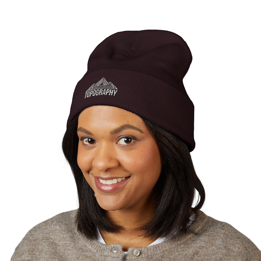 Embroidered Mountain Topography Cuffed Beanie