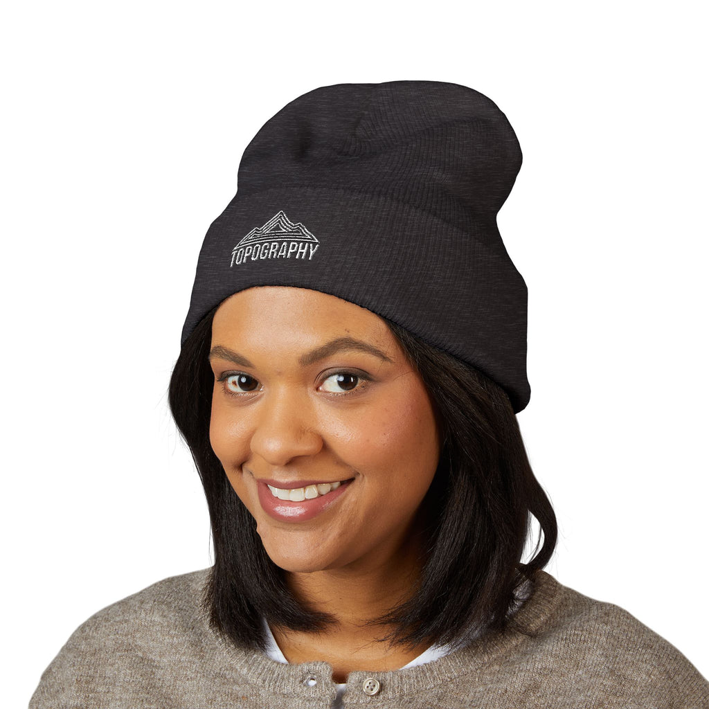 Embroidered Mountain Topography Cuffed Beanie
