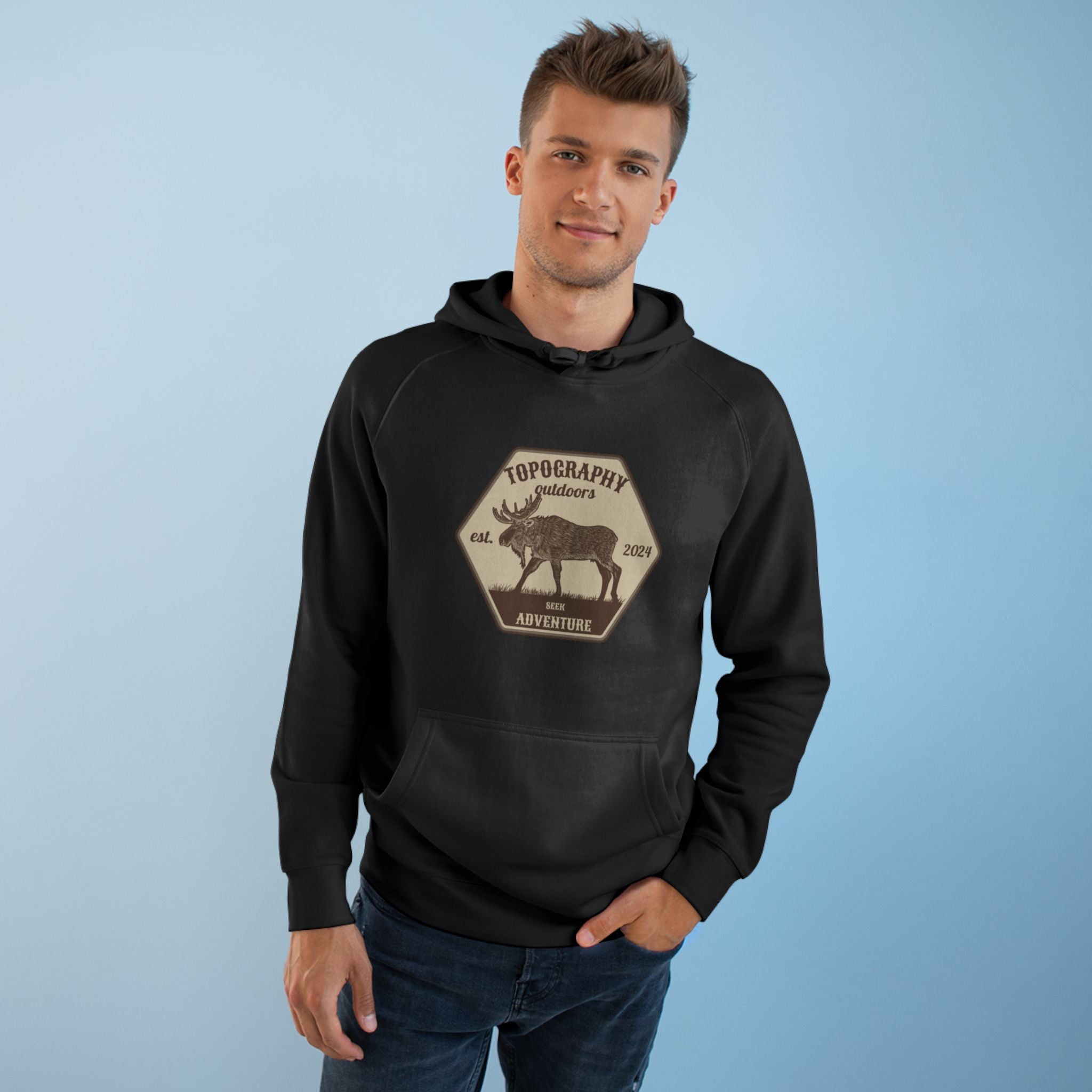 Topography Outdoors Moose Patch Hoodie – Vintage Wilderness Graphic Hoodie