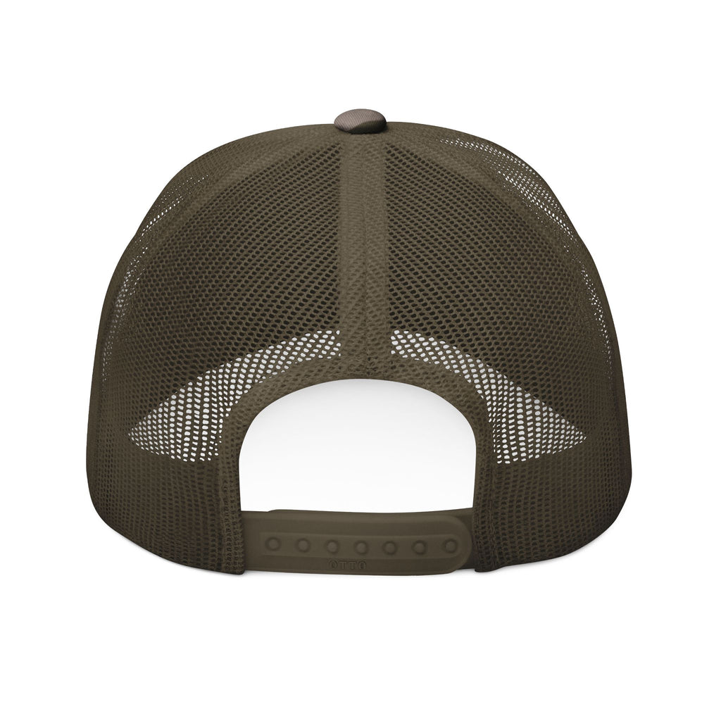 Camouflage Trucker Hat — Embroidered Topography Mountain Logo