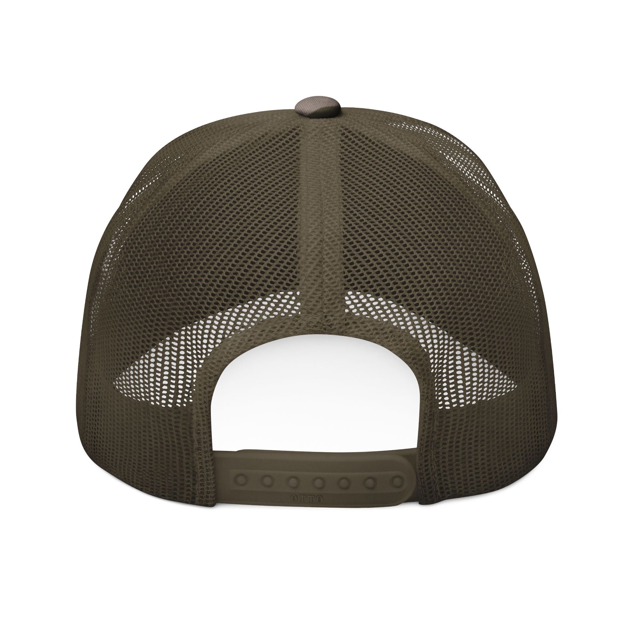 Camouflage Trucker Hat — Embroidered Topography Mountain Logo